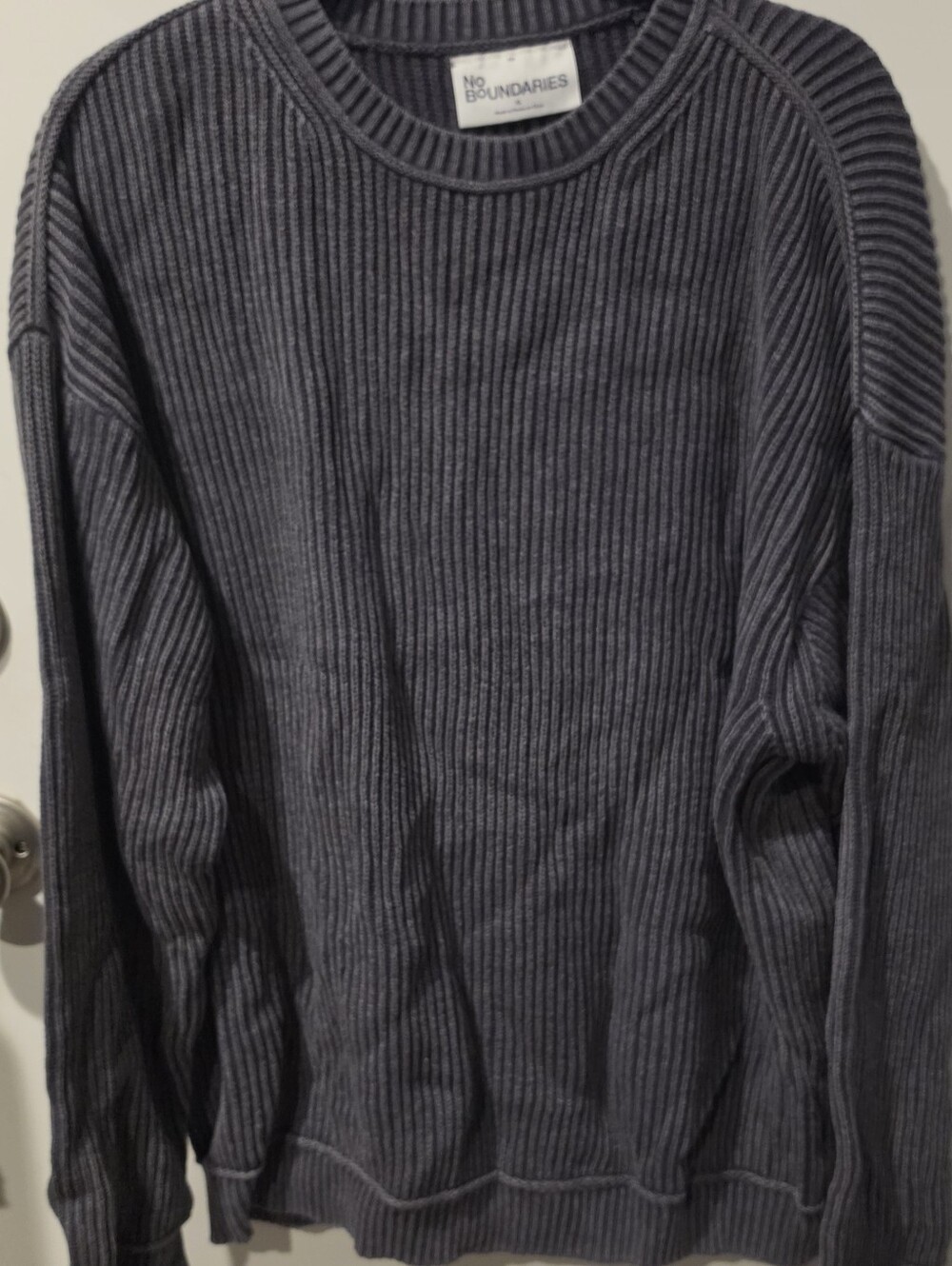 NO BOUNDARIES Men's Ribbed Crewneck Sweater - Charcoal Gray